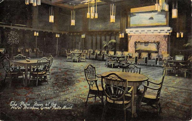 Great Falls Montana Hotel Rainbow Palm Room Antique Postcard K53451