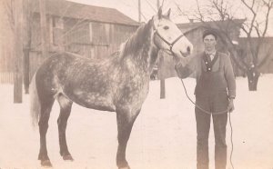 J72/ Interesting RPPC Postcard c1910 Horse Breeder Man Farm Barn 424