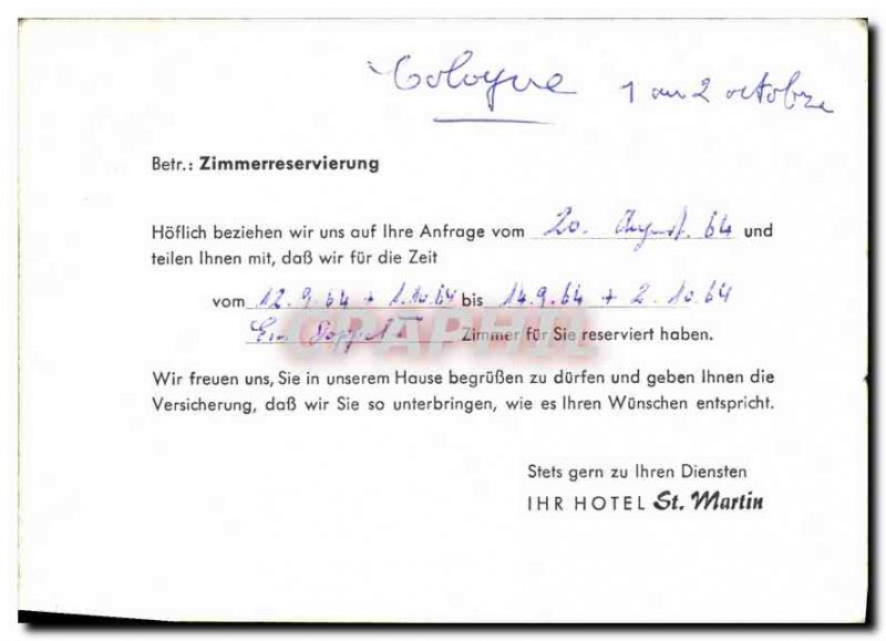 Letter Hotel Restaurant St Martin