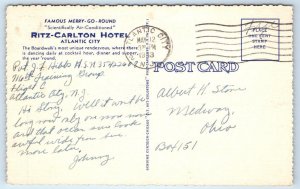 ATLANTIC CITY, NJ ~ Ritz Carlton Hotel MERRY GO ROUND BAR 1943 Linen Postcard