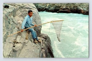 Postcard Native American Indian Salmon Fishing Pacific Northwest Canada 1960s