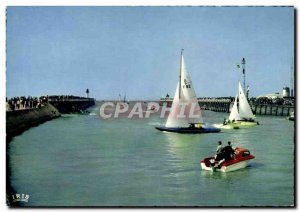 Modern Postcard Deauville Trouville Sailing out of port and two jetties Boat