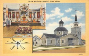 ST. MICHAEL'S CATHEDRAL CHURCH SITKA ALASKA POSTCARD (c. 1940s)
