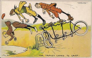 Bicycle Accident, Humor, Tom Browne Sporting Series REPRO 1950s, Early 1900s Art