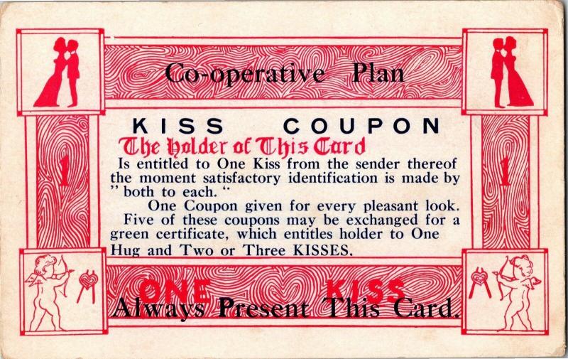 Kiss Coupon Co-Operative Plan Cupids Comic Vintage Postcard M21
