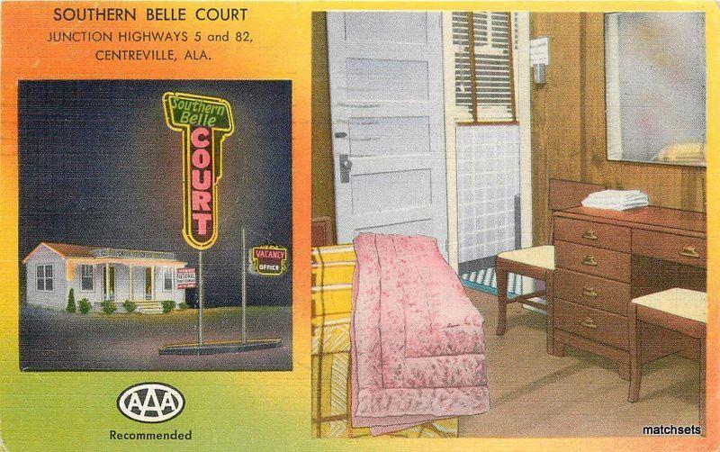 1952 CENTERVILLE ALABAMA Southern Belle Court Interior Entrance postcard 2541