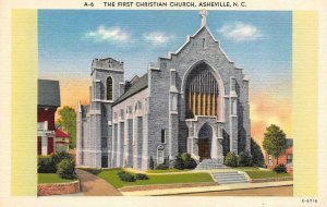 ASHEVILLE, North Carolina NC    FIRST CHRISTIAN CHURCH  ca1940's Framed Postcard
