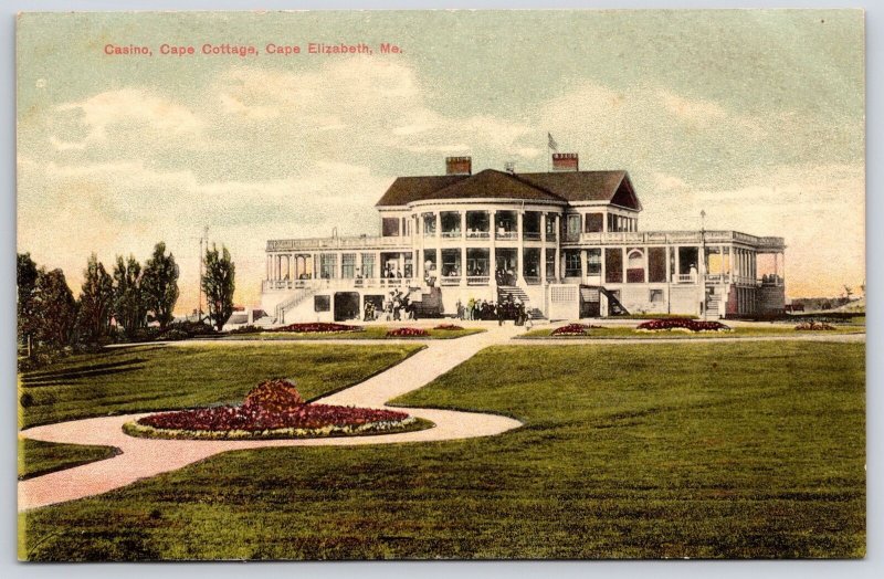 Casino Cape Cottage Cape Elizabeth Maine ME Grounds & Flowers Landmark Postcard