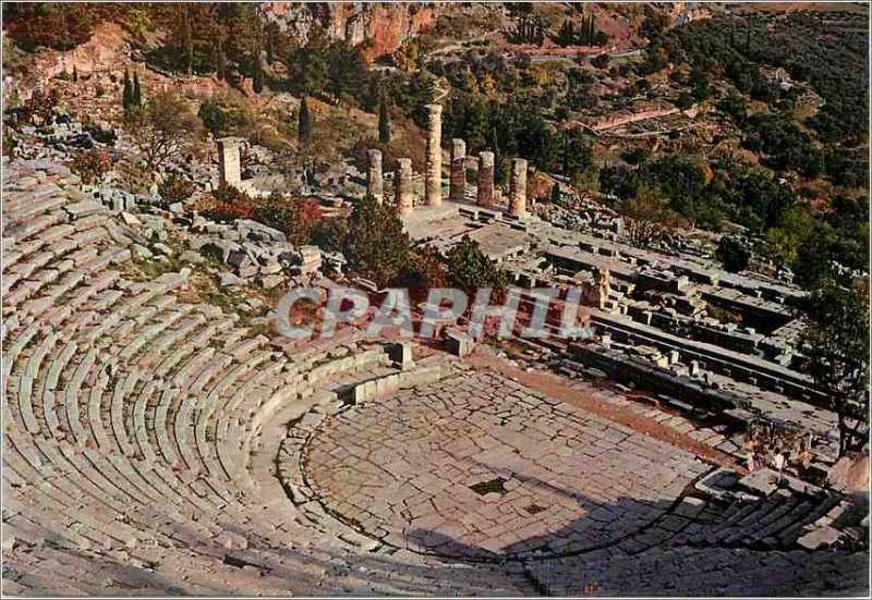 Postcard Modern Delphi The Theater and the Temple of Apollo