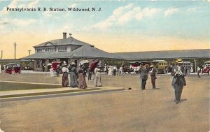 Wildwood NJ Railroad Station Train Depot Horse & Wagons Postcard