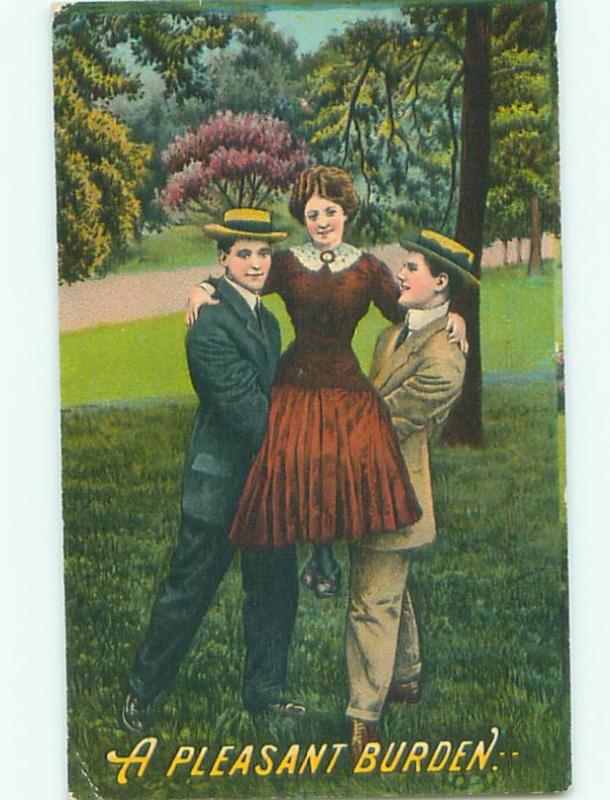 Pre-Linen WOMAN HELD UP BY TWO MEN AC4766