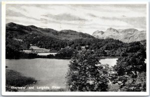 VINTAGE POSTCARD ELTERWATER AND LANGDALE PIKES WINDERMERE DISTRICT ENGLAND 1958