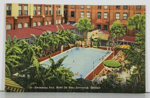 Savannah Georgia Swimming Pool Hotel De Soto Linen Postcard K6