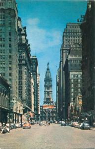 PHILADELPHIA PENNSYLVANIA LOOKING NORTH ON SOUTH BROAD STREET POSTCARD c1950s