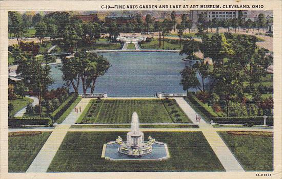 Ohio Cleveland Fine Arts Garden and Lake At Art Museum Curteich