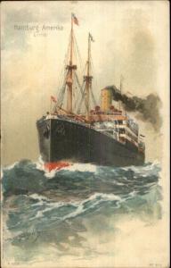 Hamburg Amerika America Line Steamship Steaming - F1023 c1910 Postcard