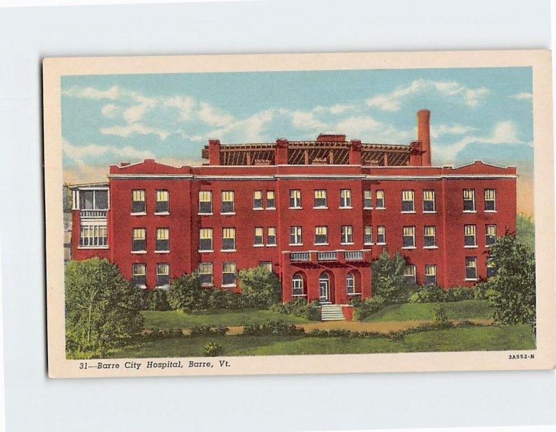 Postcard Barre City Hospital, Barre, Vermont