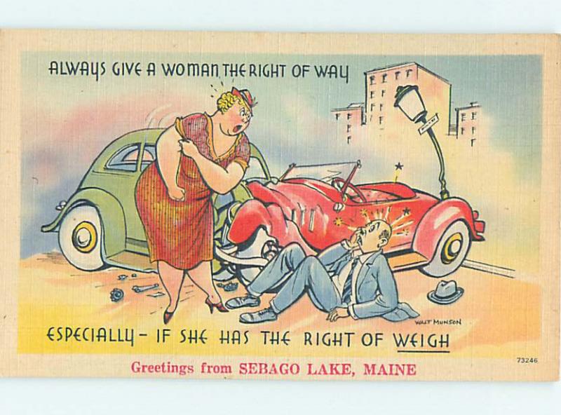 Linen comic signed CHUBBY WOMAN HAS THE RIGHT OF WAY - WEIGH WEIGHT ...