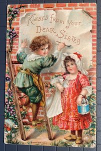 Vintage Victorian Postcard 1911 Kisses from Your Dear Sister