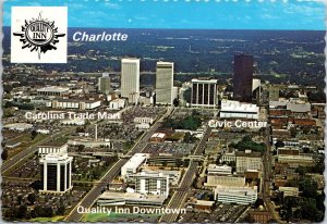 VINTAGE CONTINENTAL SIZE POSTCARD AERIAL VIEW OF DOWNTOWN CHARLOTTE N.C. 1970s