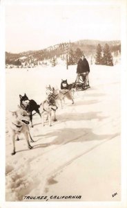 RPPC TRUCKEE, CA Snow Sled Dog Team Huskies c1940s Vintage Photo Postcard