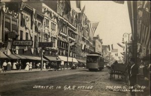 Toledo Ohio OH Nice Trolley Scene Summit St. GAR Decorations 1908 RPPC