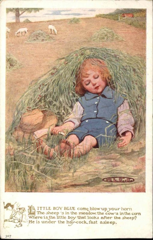 National Art Co Illustrated Nursery Rhyme Little Boy Blue Vintage Postcard
