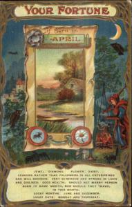 Fortune Astrology Zodiac Witch Border Series c1910 Postcard APRIL