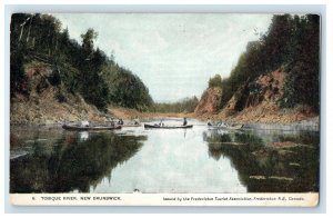 c1910's Tobique River New Brunswick Canada, Canoeing Boat Antique Postcard