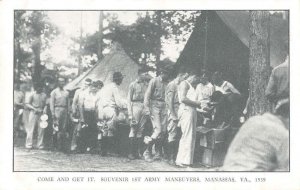 Manassas Virginia 1st Army Maneuvers in Line for Food Vintage Postcard AA21037