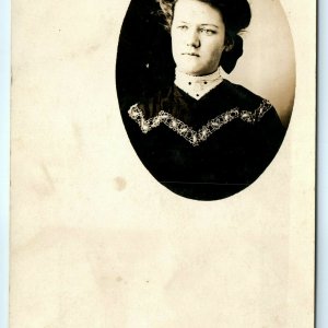 1908 Hanlontown Iowa Young Lady Portrait RPPC Writing to Friend Real Photo A30