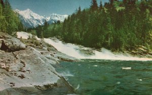 Vintage Postcard Sunset Falls Skyhomish River Snow-Capped Cascade Mountains WA