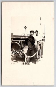 RPPC Three Young Men With Automobile Real Photo c1910 Postcard P25