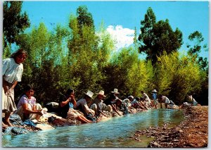 VINTAGE CONTINENTAL SIZED POSTCARD COCHABAMBA VILLAGE LAUNDRY SCENE BOLIVIA 1977