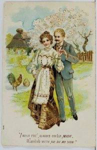 Beautiful Romantic Couple Walking Embossed Gilded c1910 Postcard C17