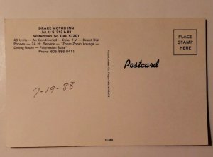 Vintage Postcard Drake Motor Inn Watertown South Dakota US 212 & 81 1988  733