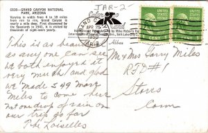 Grand Canyon National Park Arizona AZ Postcard PM Clean Cancel WOB Note VTG 