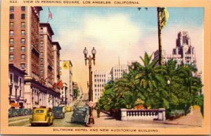 Vtg 1930s Biltmore Hotel Pershing Square Los Angeles California CA Postcard