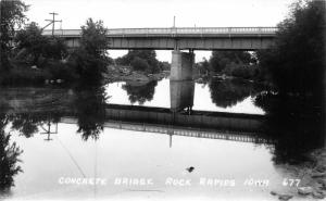 Rock Rapids Iowa~Concrete Bridge Spanning Rock River~1940s RPPC-Postcard