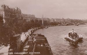 Victoria Embankment & River Speedboat London WW1 Real Photo Postcard