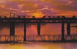 Canada Sunset View Of Railway and Traffic Bridges Prince Albert Saskatchewan