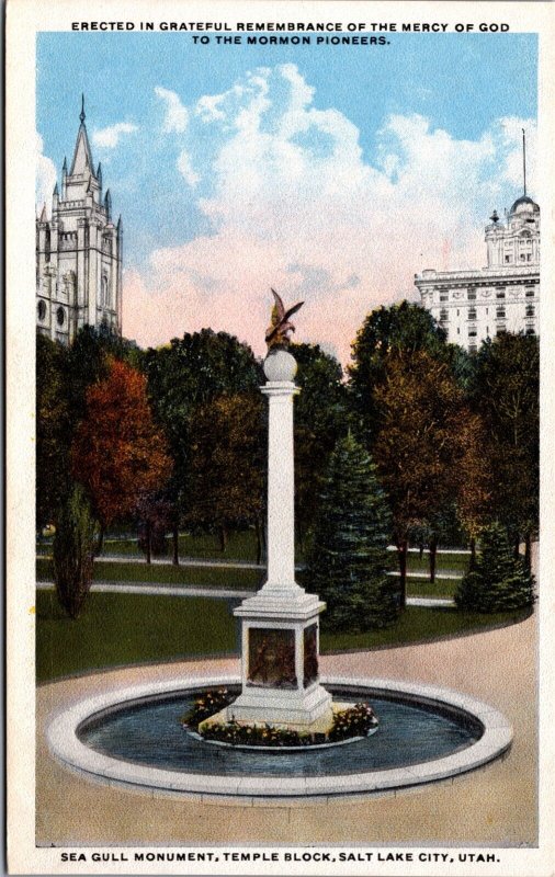 Sea Gull Monument Temple Block Salt Lake City Utah Vintage Postcard C215