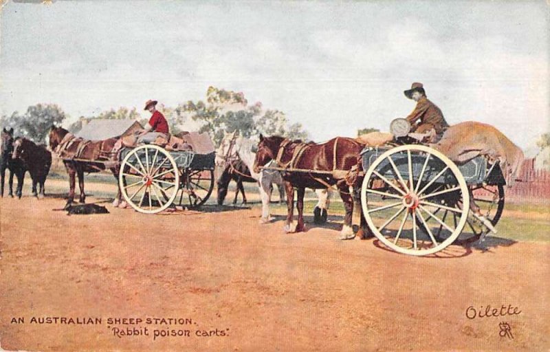 Australia Sheep Station Carts of Rabbit Poison Tuck Oilette Postcard AA43667