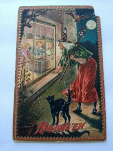 Tucks Vintage Halloween Postcard Witch Looks Through Window Embossed 160 Damage