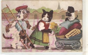 Cats family moving houseTuck Oilette Germany Umzugs-Serie No. 434