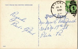 Greetings Apponaug RI Rhode Island Linen Postcard PM Stamp Tichnor View Vintage 