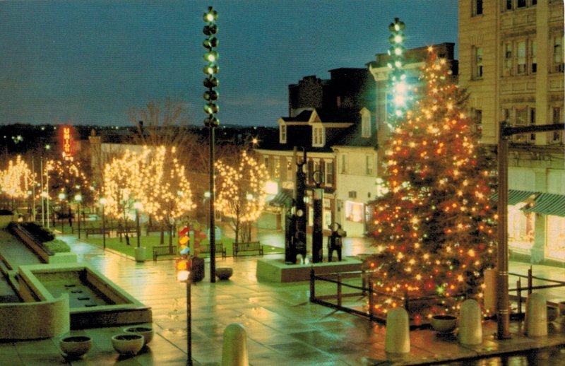 The Christmas City Plaza glistens after a winter rain in Bethlehem, PA Postcard