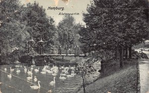 Germany 1911 Hamburg Alsterpartie Swans River vintage postcard