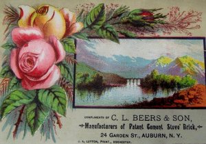 C.L Beers & Son Manufacturers Patent Cement Stove Brick, Lake Mountains Roses Y2