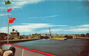 Sault Ste Marie Michigan~American Soo Locks~Approaching No 3 & 4 Locks~Ship~1964